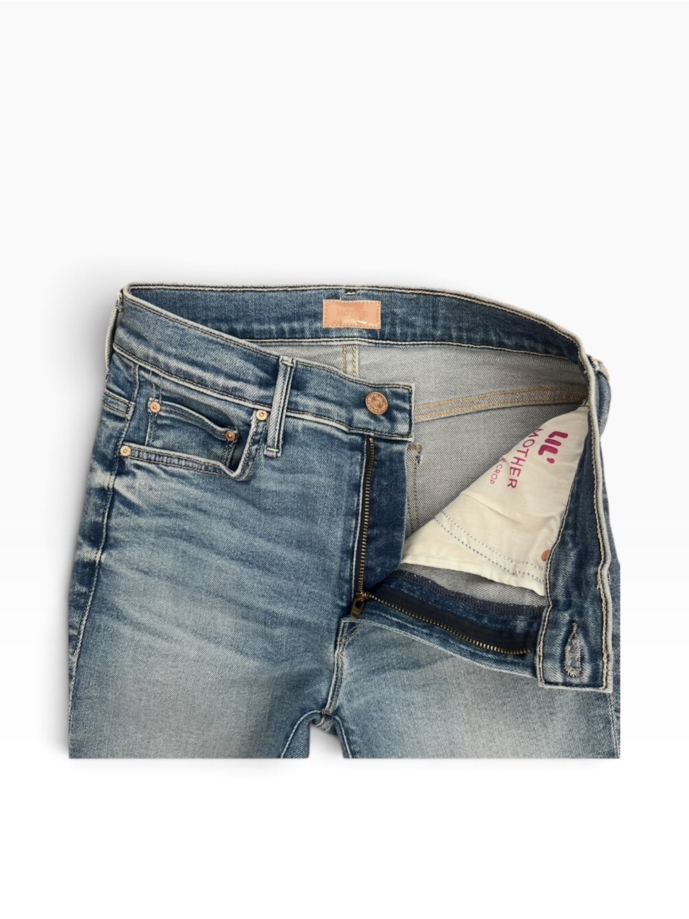 MOTHER Lil’ Insider Crop Step Fray Jeans Petite Out Of The Blue Size 27 - Picture 7 of 16